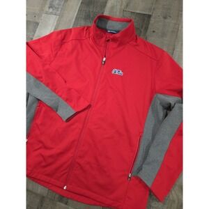 Cutter & Buck Ole Miss‎ Rebels Mens XXL Red Grey Full Zip Softshell Jacket Logo